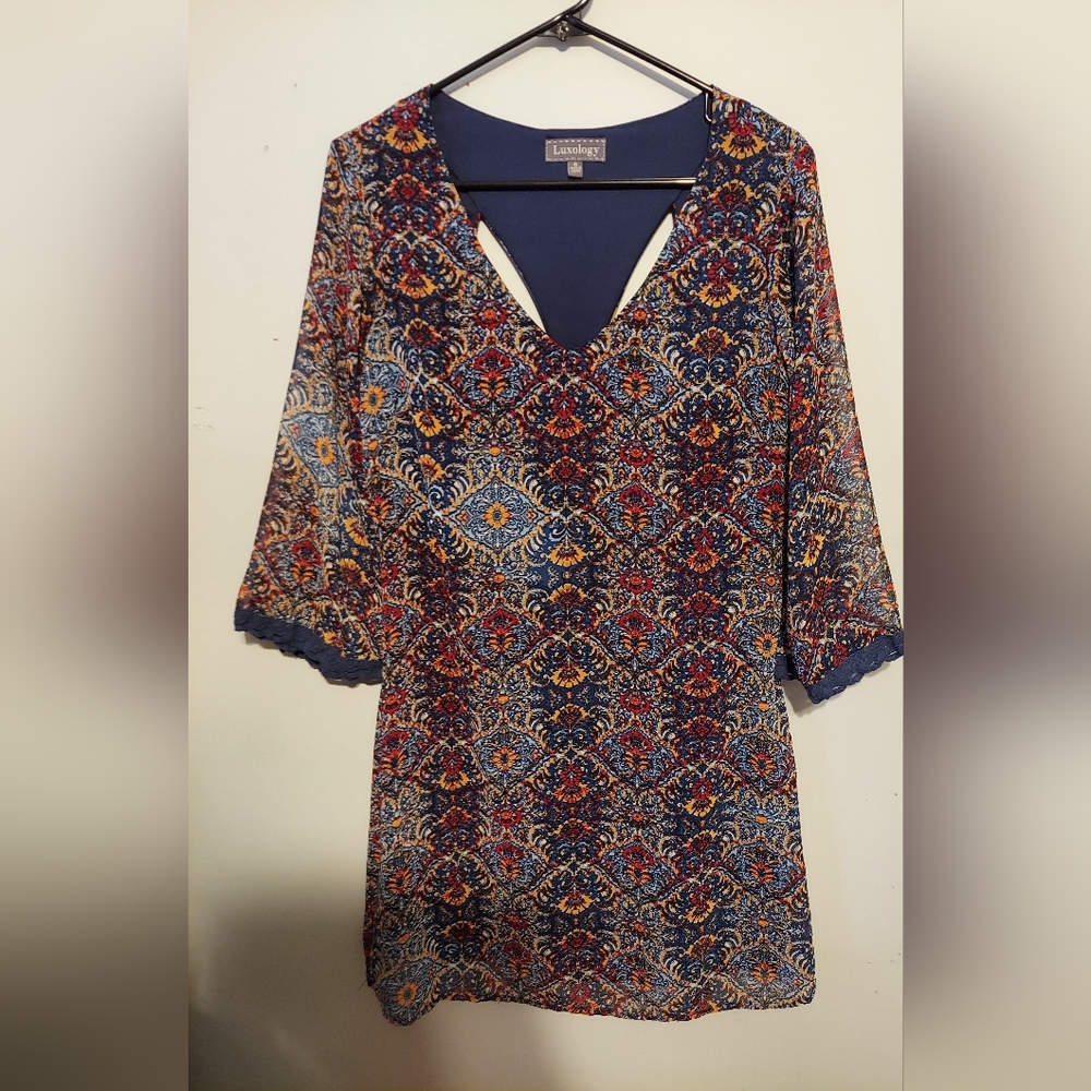Y2K Boho Peasant Dress Size 6 Sheer Tuscan Mom Country Cowgirl Western Baddie